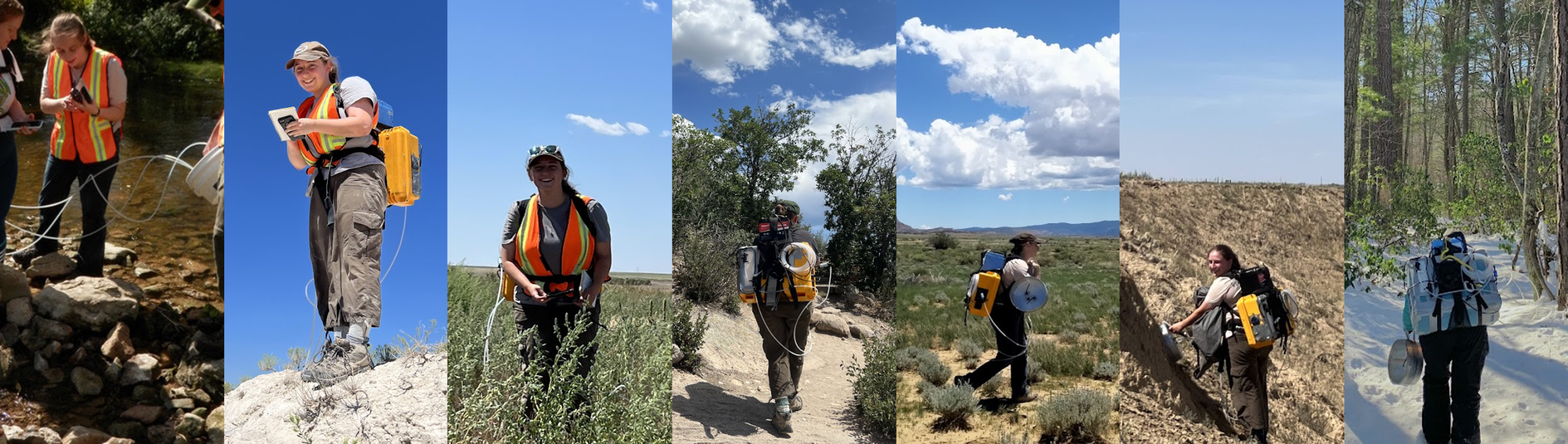 Figure 5. Pictures of Katie in the field collecting flux chamber measurements of methane emissions across New York, Colorado, New Mexico, Michigan, and Appalachia.
